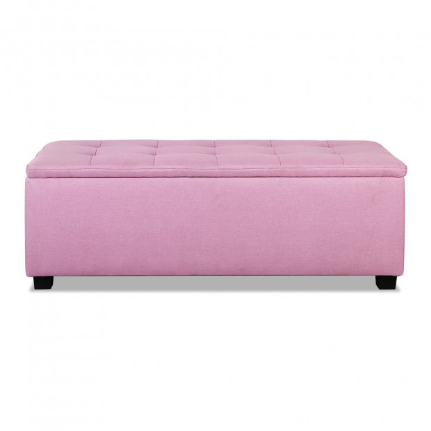Premium Storage Ottoman Faux Linen - Pink Image 3