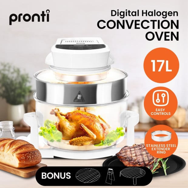Pronti 17L Digital Family Turbo Convection Oven Broiler Cooker - White Image 12