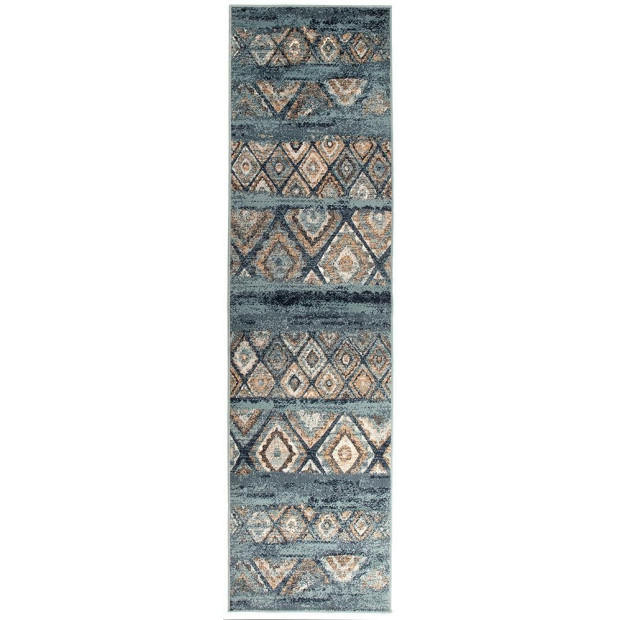 Mayfair Contrast Blue Hall Runner Rug
