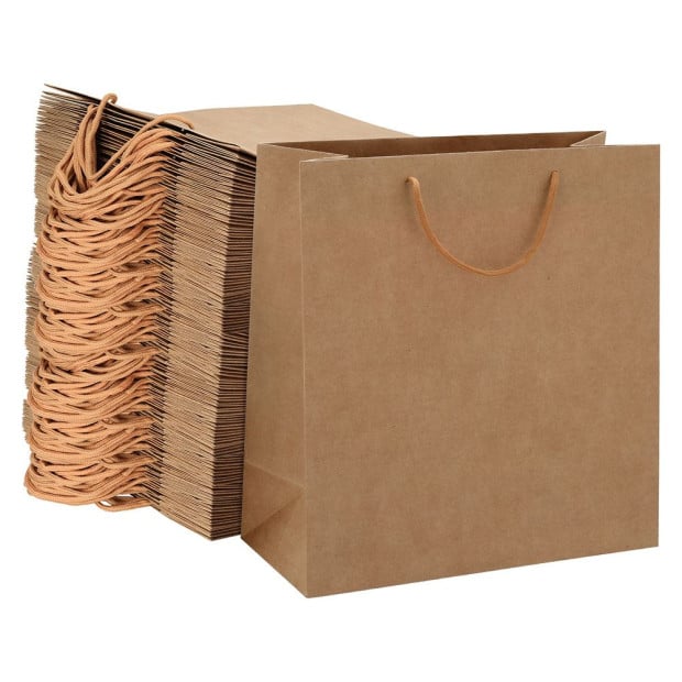 100pcs Bulk Kraft Paper Bags Pack Brown Shopping Retail Gift Reusable