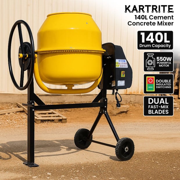 Kartrite Cement Concrete Mixer 140L Sand Gravel Portable 550W