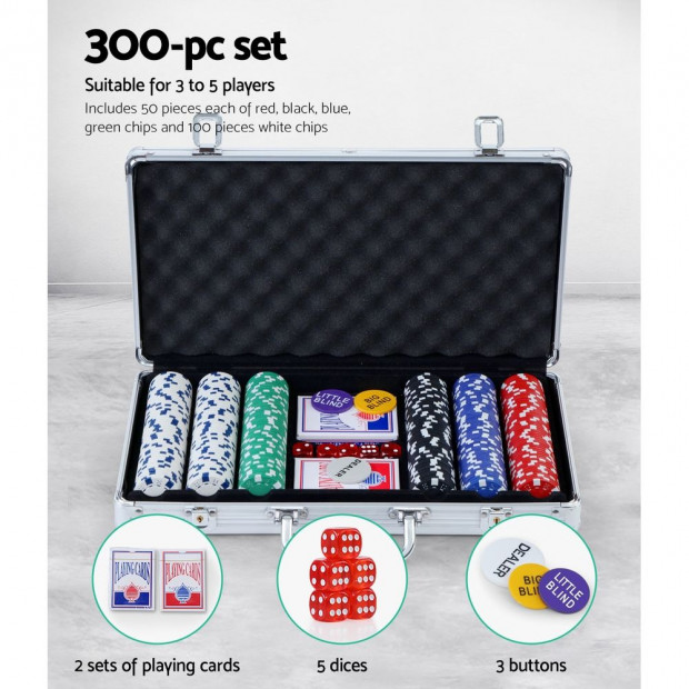 Poker Chip Set 300PC Chips TEXAS HOLDEM Casino Gambling Dice Cards