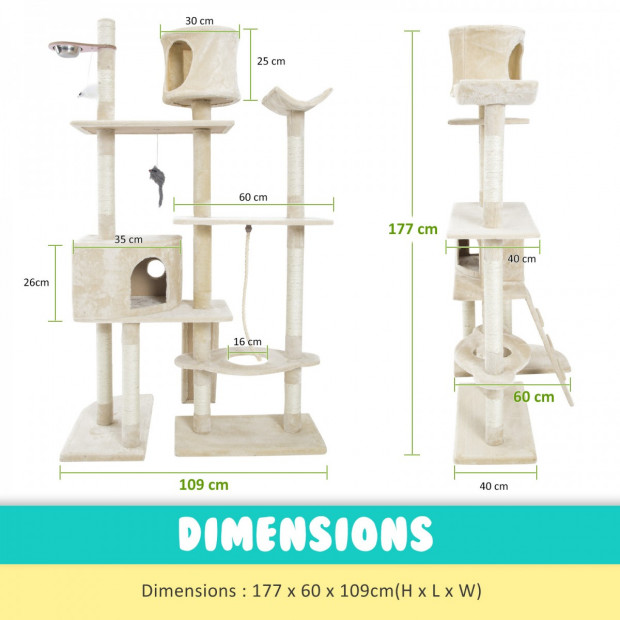 Cat Tree Scratcher DANIE 177 cm - BEIGE Image 7