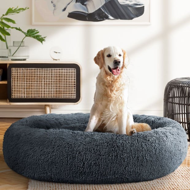 Pet Bed Dog Cat Calming Bed Extra Large 110cm Dark Grey Comfy Washable Image 8