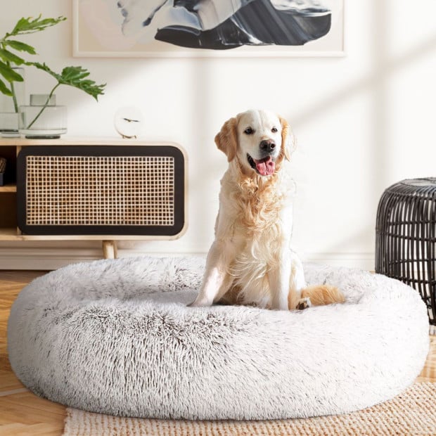 Pet Bed Dog Cat Calming Bed Extra Large 110cm White Comfy Washable Image 8