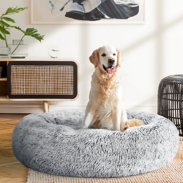 Pet Bed Dog Cat Calming Bed Large 90cm Charcoal Sleeping Washable Image 8