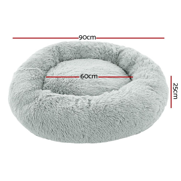 Pet Bed Dog Cat Calming Bed Large 90cm Light Grey Comfy Cave Washable Image 2