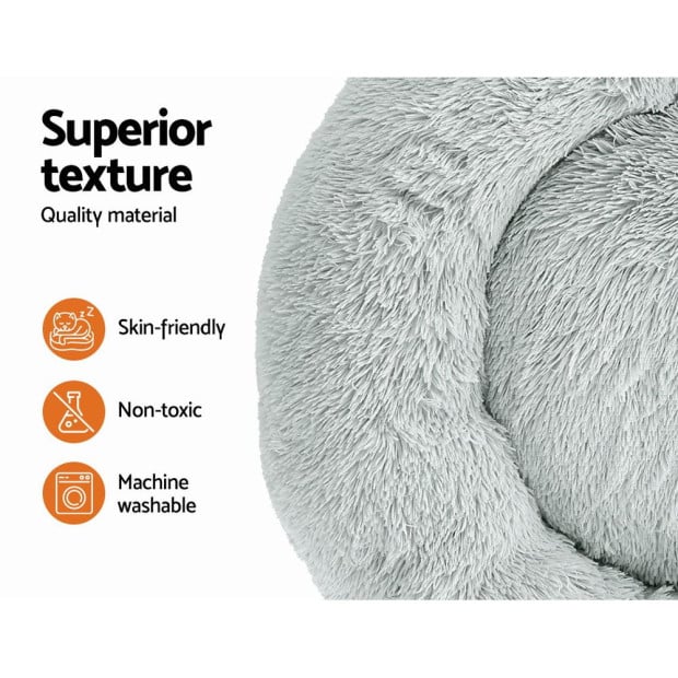 Pet Bed Dog Cat Calming Bed Large 90cm Light Grey Comfy Cave Washable Image 4