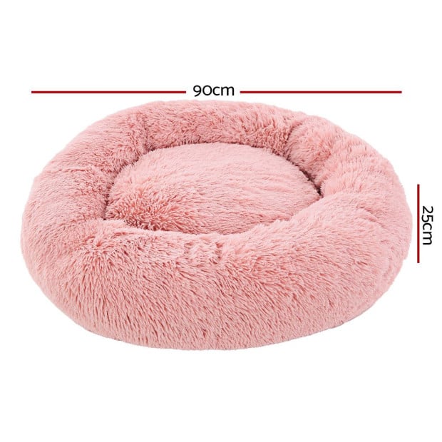 Pet Bed Dog Cat Calming Bed Large 90cm Pink Comfy Cave Washable Image 2