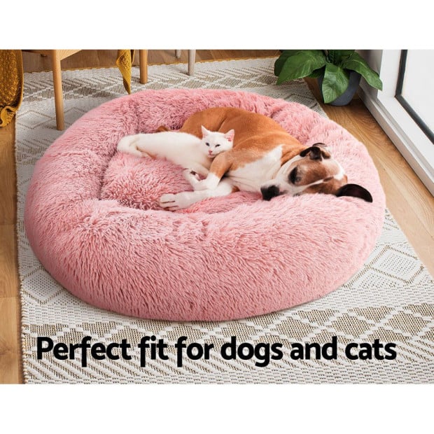 Pet Bed Dog Cat Calming Bed Large 90cm Pink Comfy Cave Washable Image 7