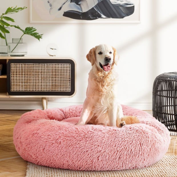 Pet Bed Dog Cat Calming Bed Large 90cm Pink Comfy Cave Washable Image 8