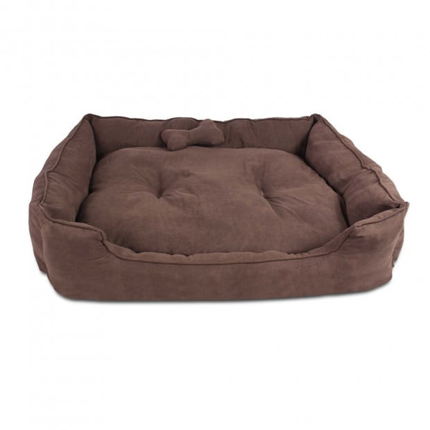 Extra Large Faux Suede Washable Pet Bed - Brown