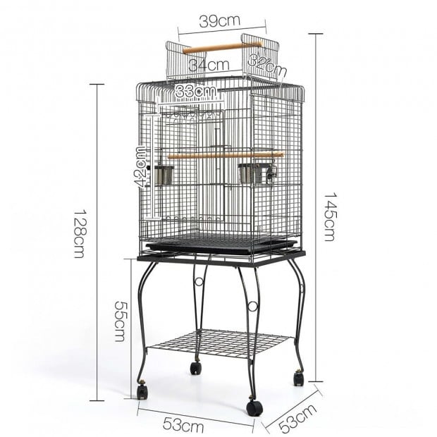 i.Pet Large Bird Cage with Perch - Black Image 1