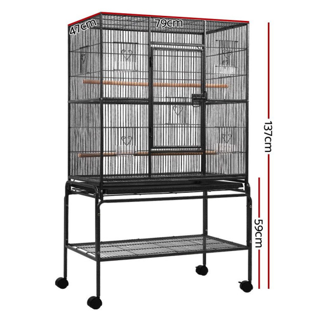 Large Bird Cage with Perch - Black Image 2