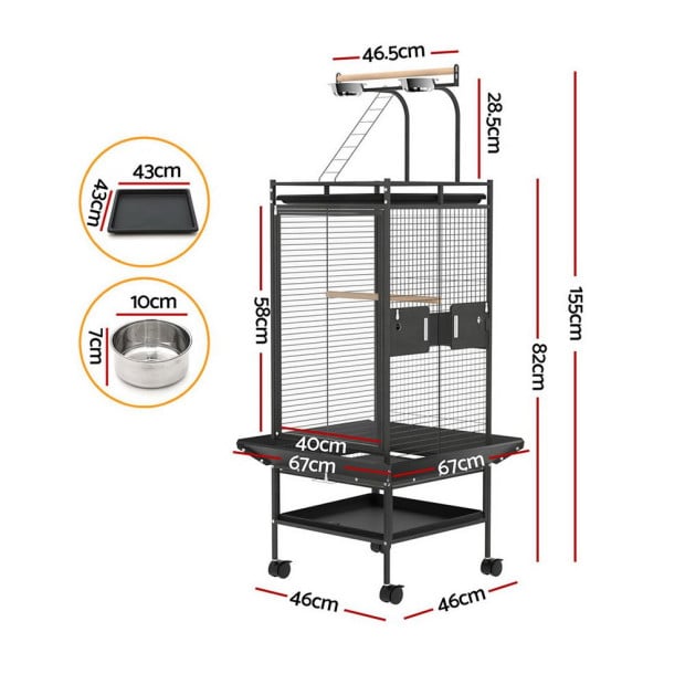 Bird Cage Large 155cm Parrot Aviary Stand-alone Budgie Wheels Castor Image 2