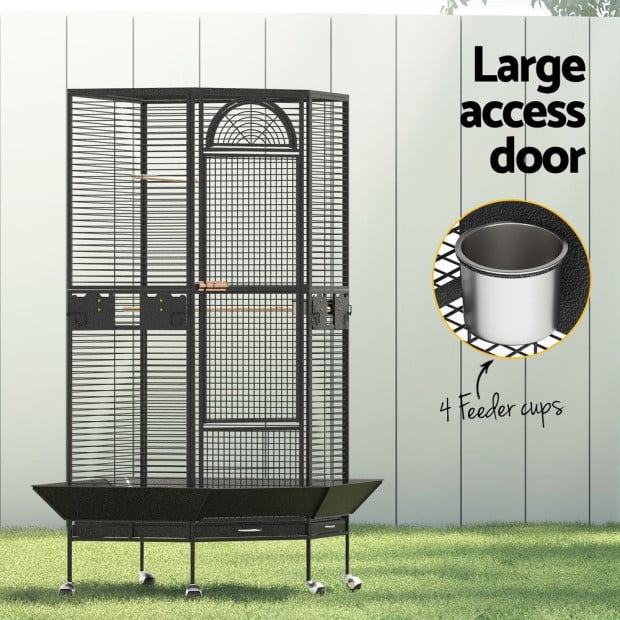 Bird Cage Large Jumbo Aviary Budgie Perch Parrot Stand Wheels Corner Image 4