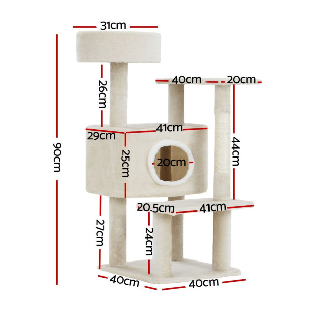 Cat Tree Tower Scratching Post Wood Condo House Bed Trees 90cm Image 3