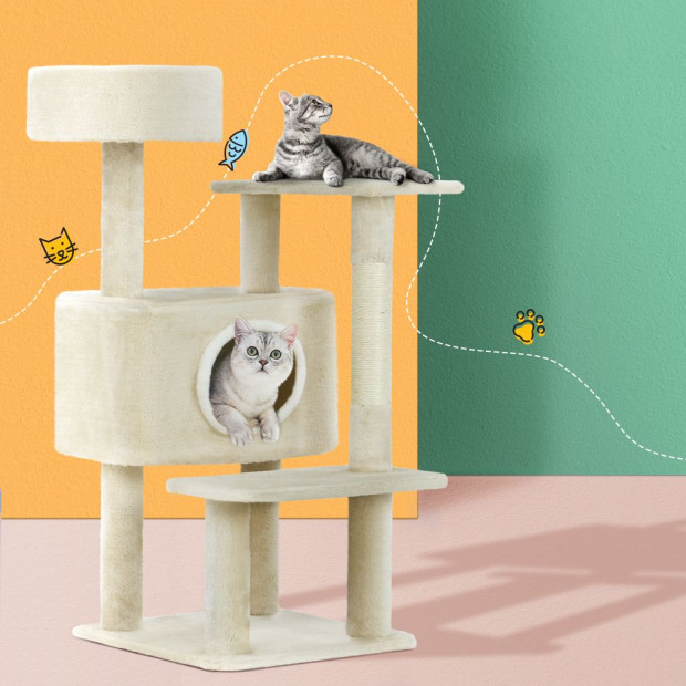Cat Tree Tower Scratching Post Wood Condo House Bed Trees 90cm Image 8