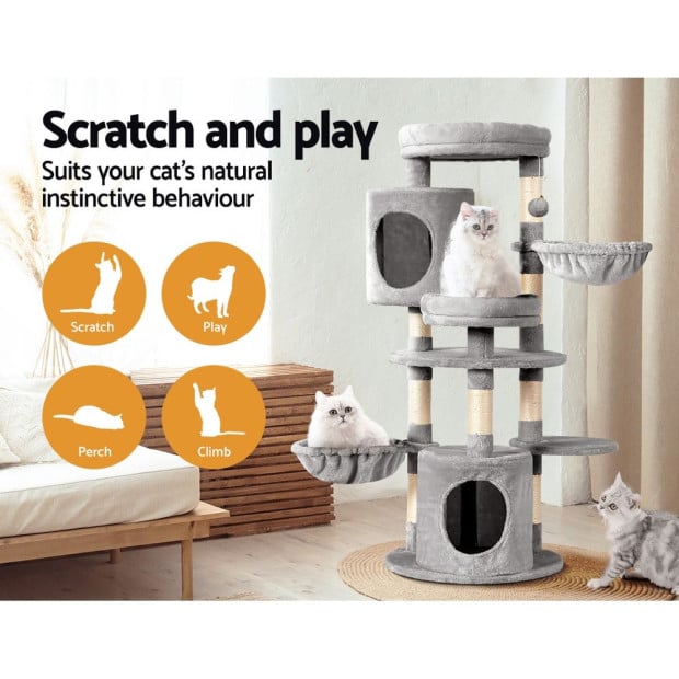 Cat Tree Tower Scratching Post Wood Condo House Toys Bed 123cm Image 5