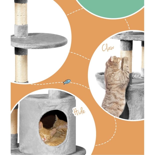 Cat Tree Tower Scratching Post Wood Condo House Toys Bed 123cm Image 7