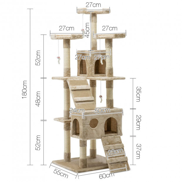 i.Pet 180cm Multi Level Cat Scratching Post - Beige Image 1