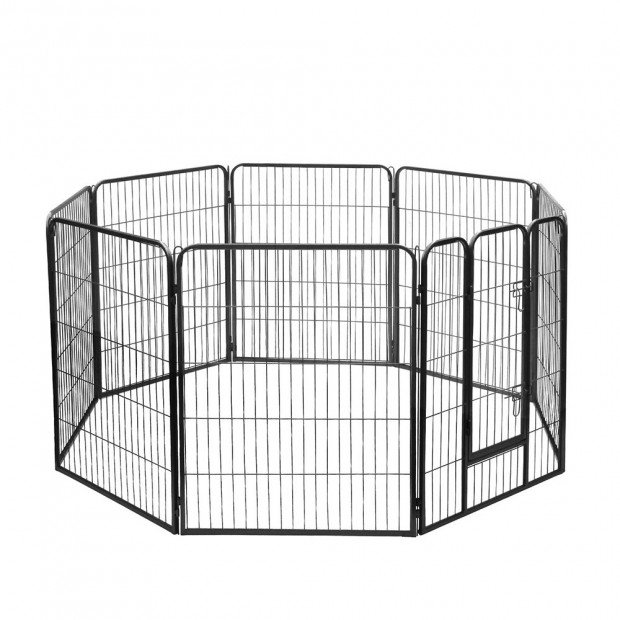 i.Pet 8 Panel Portable Pet Playpen - Black