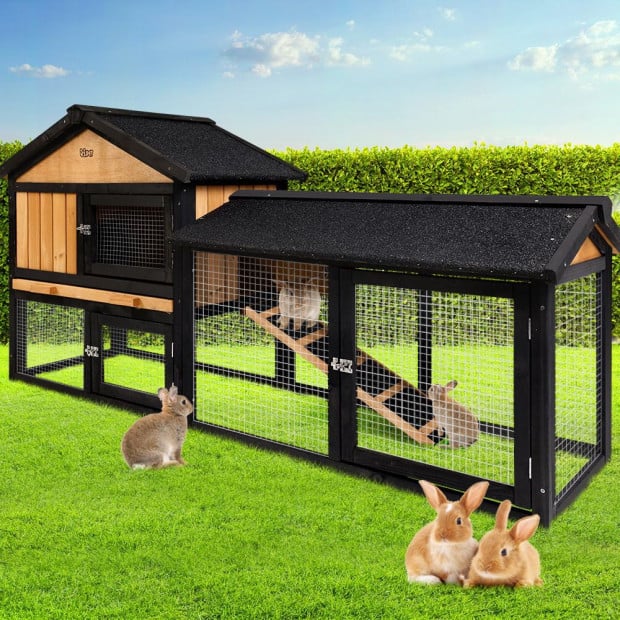 Rabbit Hutch Wooden Cage Waterproof Outdoor Pet House Image 7