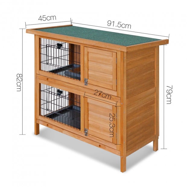 Double Storey Rabbit Hutch with Foldable Ramp Image 2