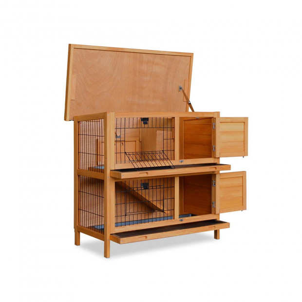 Double Storey Rabbit Hutch with Foldable Ramp Image 9