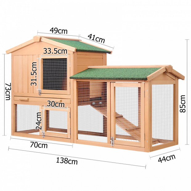 Rabbit Hutch Chicken Coop Cage Guinea Pig House - 2 Storeys Run Image 3