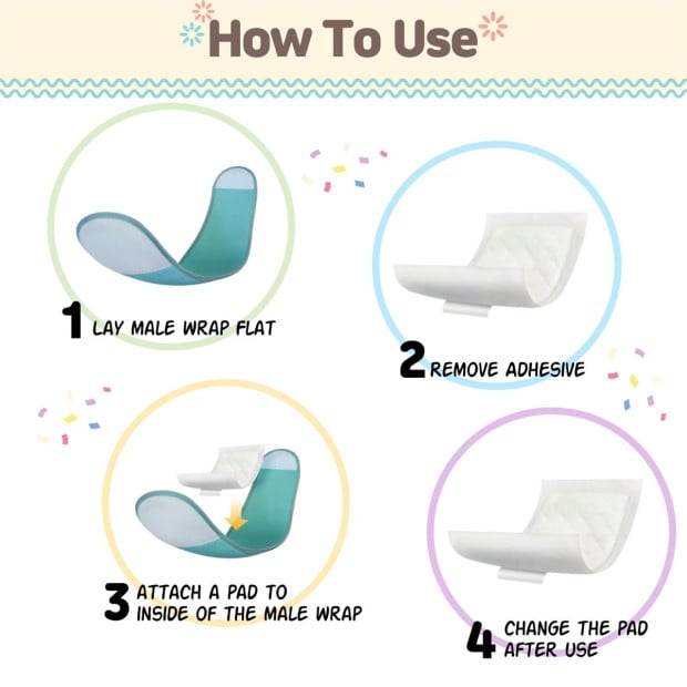 M Dog Male Wrap + 10x M Diaper Booster Pads Image 7