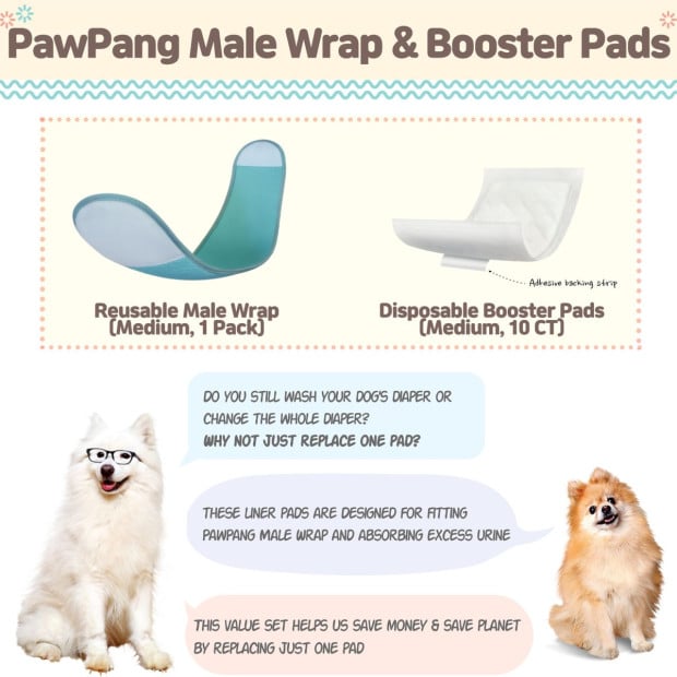 M Dog Male Wrap + 10x M Diaper Booster Pads Image 8