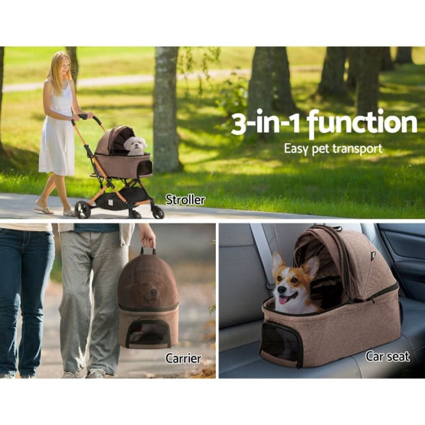 Pet Stroller Dog Pram Large Cat Carrier Travel Foldable 4 Wheels Image 5