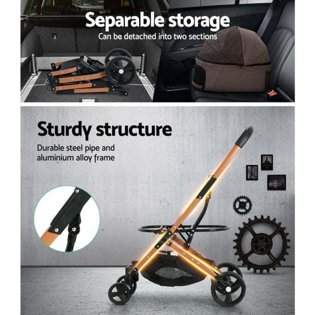 Pet Stroller Dog Pram Large Cat Carrier Travel Foldable 4 Wheels Image 7