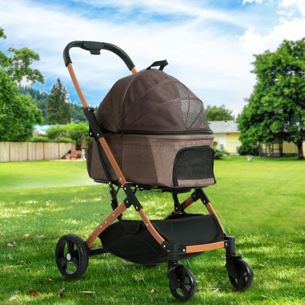 Pet Stroller Dog Pram Large Cat Carrier Travel Foldable 4 Wheels Image 8