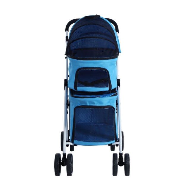 Pet Stroller Dog Pram Large Cat Carrier Travel Foldable Double Blue Image 3