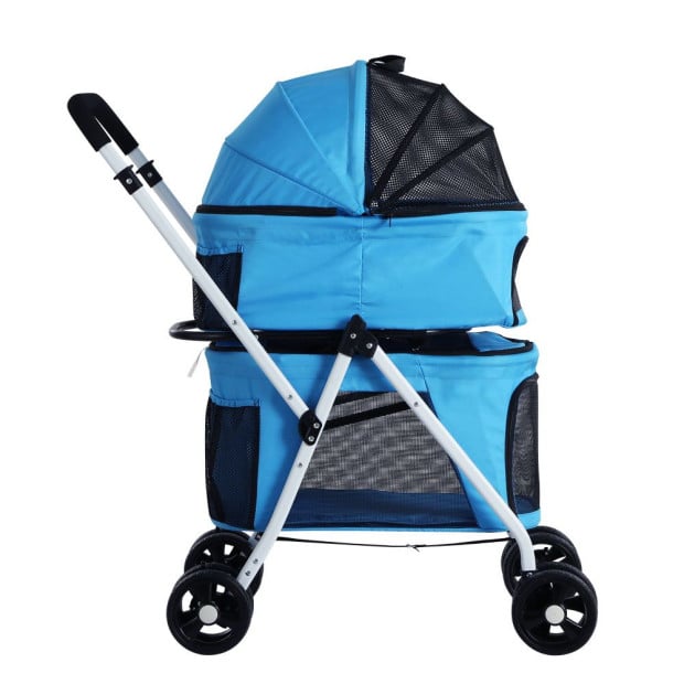 Pet Stroller Dog Pram Large Cat Carrier Travel Foldable Double Blue Image 4