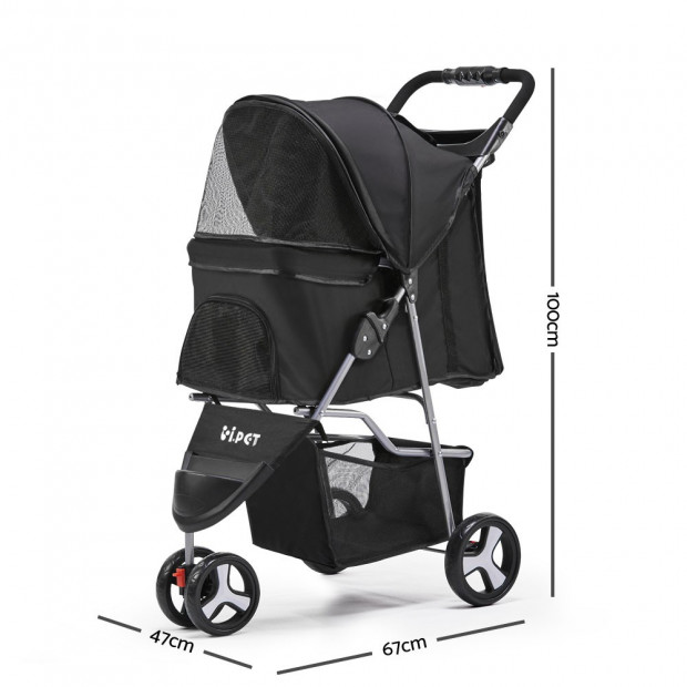 3 Wheel Pet Stroller - Black Image 1
