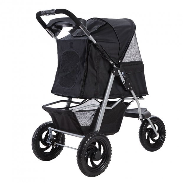 Pet Stroller Dog Carrier Foldable Pram Large Black Image 3