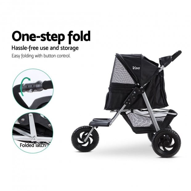 Pet Stroller Dog Carrier Foldable Pram Large Black Image 5