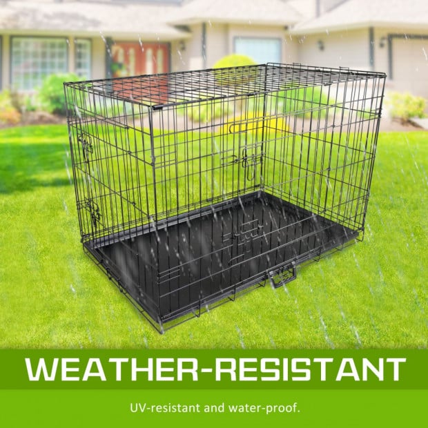 36in Foldable Metal Wire Dog Cage with Removable Tray Image 2