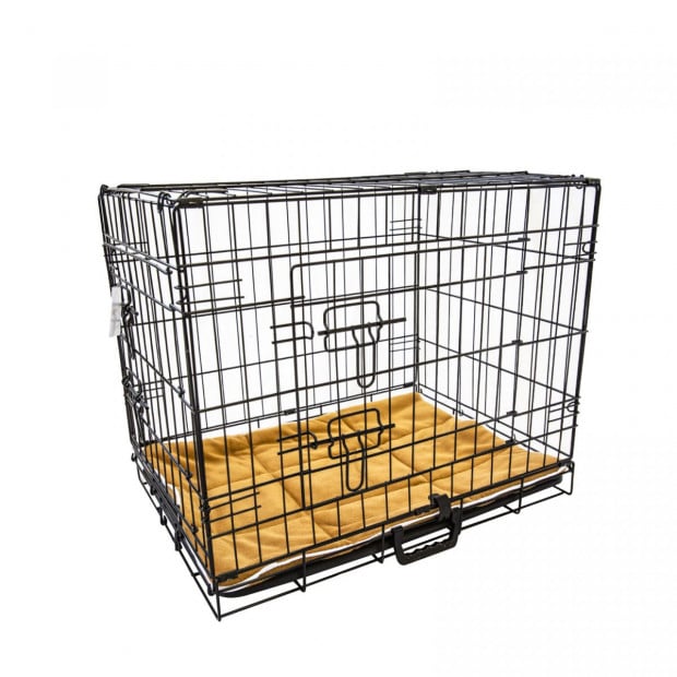 24in Foldable Wire Dog Cage with Tray + Cushion Mat