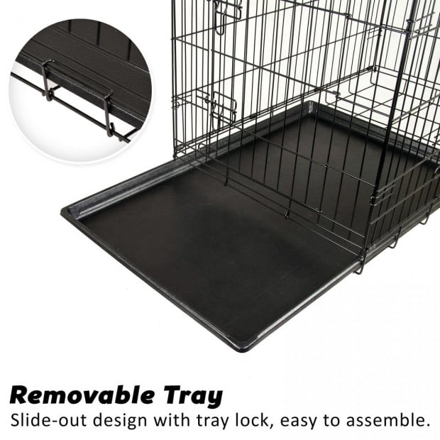 30in Foldable Wire Dog Cage with Tray + Cushion Mat Image 2