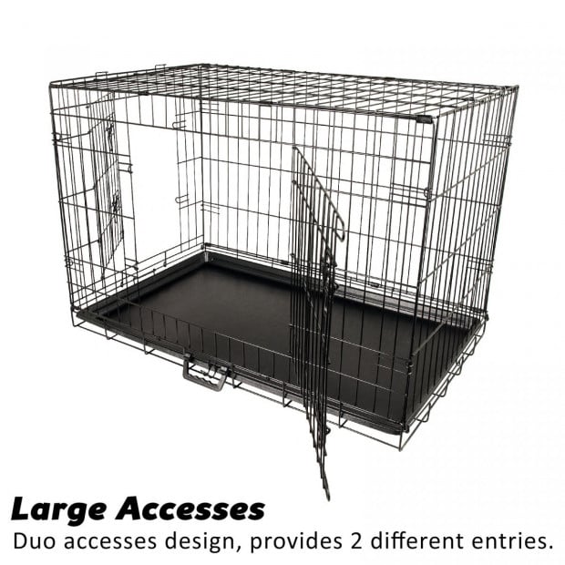 30in Foldable Wire Dog Cage with Tray + Cushion Mat Image 3
