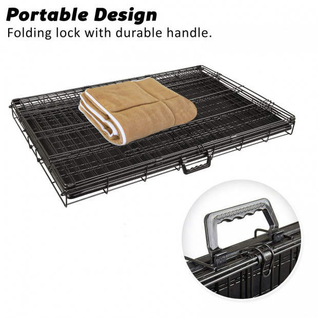 30in Foldable Wire Dog Cage with Tray + Cushion Mat Image 5
