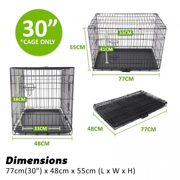 30in Foldable Wire Dog Cage with Tray + Cushion Mat Image 7
