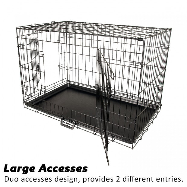 48in Foldable Wire Dog Cage with Tray + Cushion Mat Image 3
