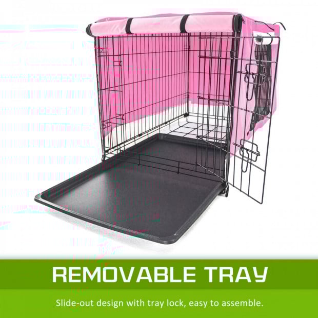 Foldable Metal Wire Dog Cage w/ Cover - PINK 30