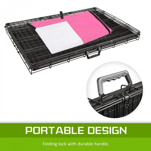 Foldable Metal Wire Dog Cage w/ Cover - PINK 30