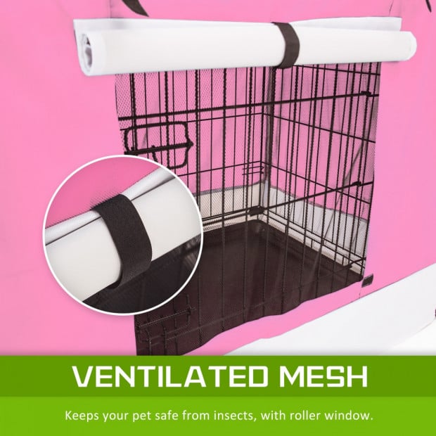 Foldable Metal Wire Dog Cage w/ Cover - PINK 30